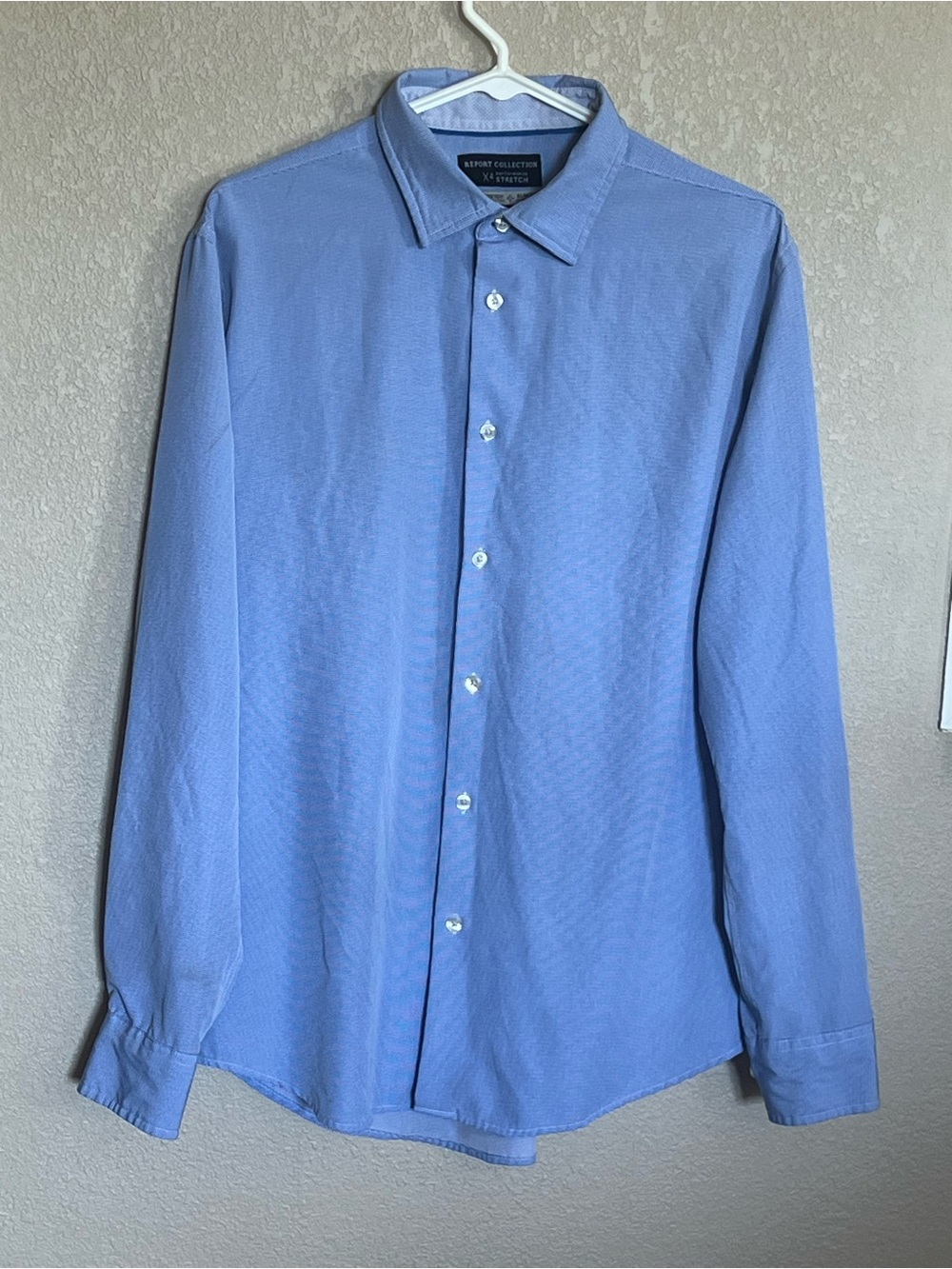 Men's 4 way stretch Report Collection Blue Long-Sleeve slim‎ fit Dress Shirt